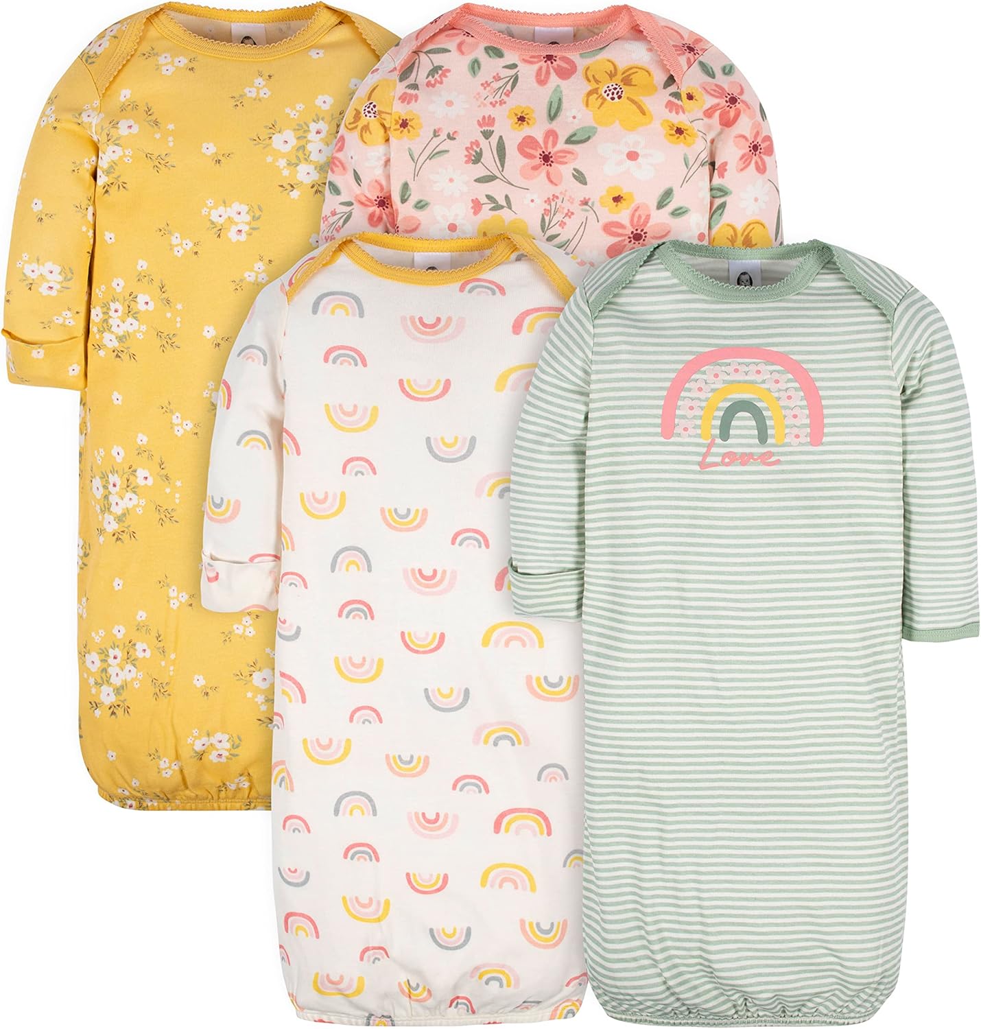 Baby Boy and Girls 4-Pack Sleeper Gown 0-6 Months Gold