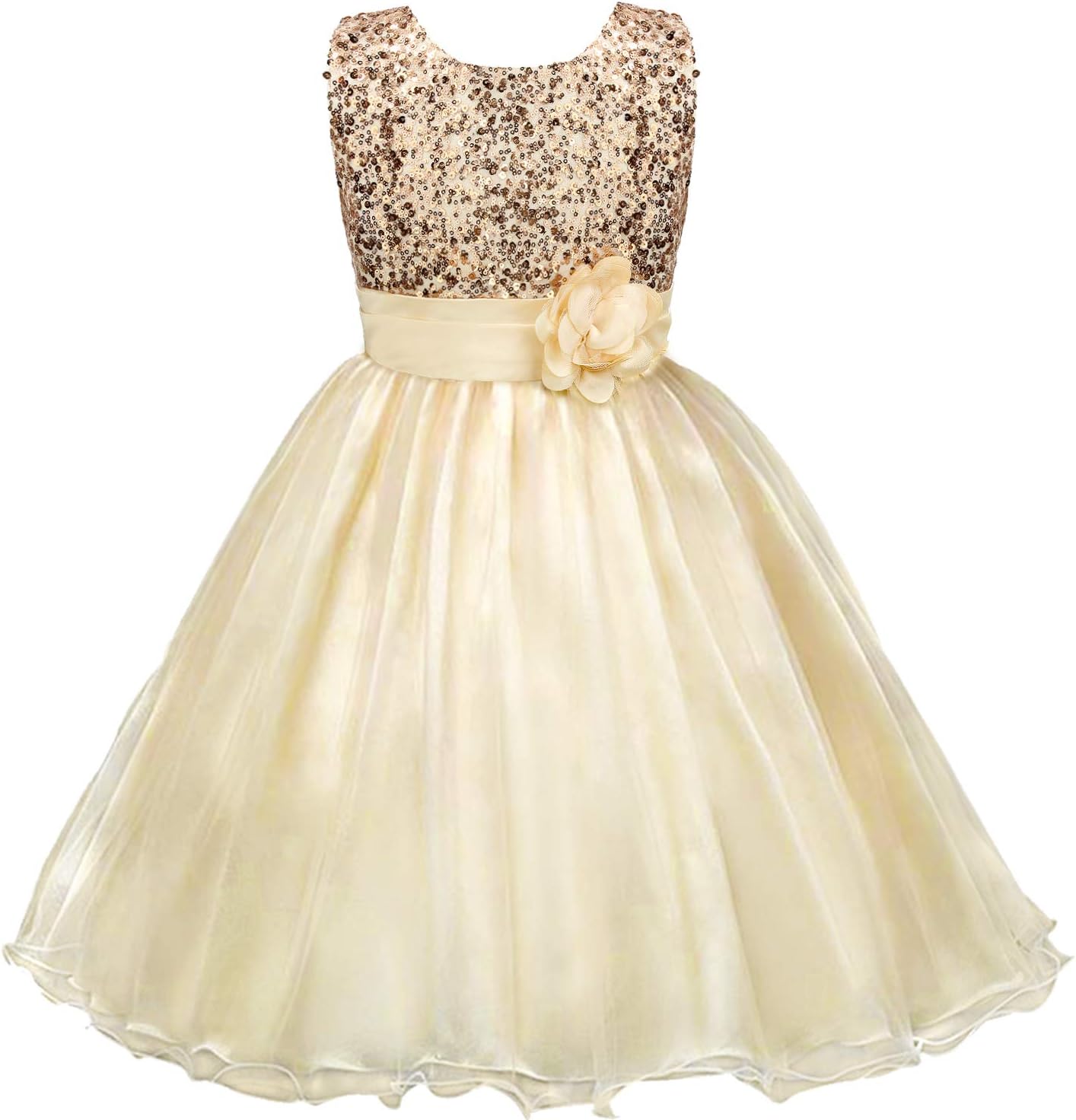 Girls Dresses Sequin Flower Girls Party Dress Bridesmaid Ball Gown Wedding Tulle 3-10 Years 3-4T Golden