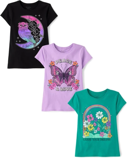 The Children's Place Girls' Kindness, Love, Equality Short Sleeve Graphic T-Shirts,multipacks Large Positive Message 3-pack