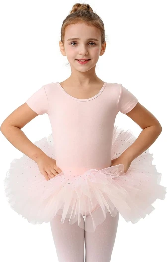 Short Sleeve Glitter Dance Ballet Tutu Leotard Ballerina Outfit for Girls Toddler N1-ballet Pink 2-4T