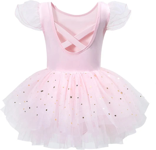 Tutu.kk Toddler Ballet Leotard Ruffle Sleeve Sequin Tulle Tutu Dress Ballerina Costume for Girls Birthday Holiday Ballet Pink 3-4T