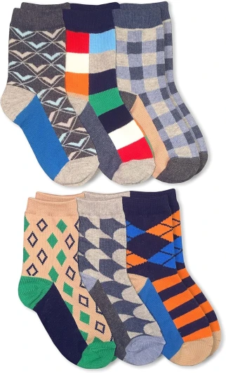 Boys' Little Fun Colorful Dress Crew Socks 6 Pair Pack Medium Multi