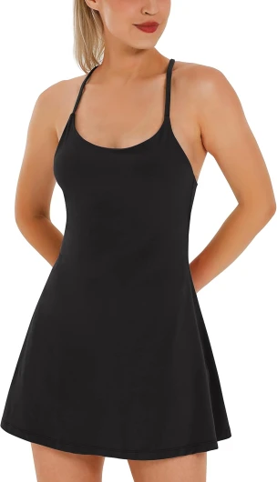 Womens Tennis Dress, Athletic Dress with Built-in Bra & Shorts Pockets Summer Dresses for Women Golf Outfits for Workout Black Small