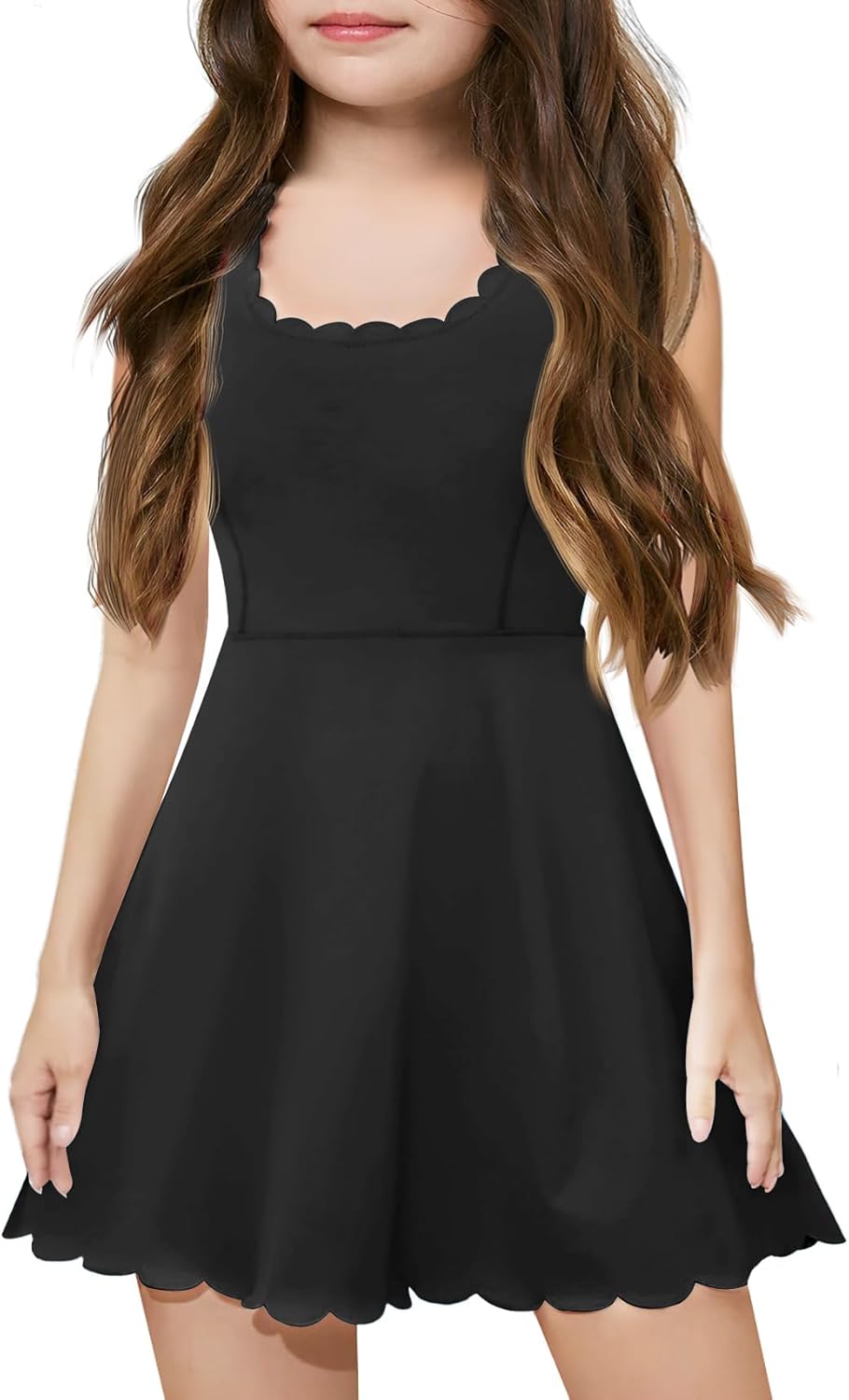 Girls Athletic Tennis Dress with Shorts Kids Workout Exercise Golf Skirts Dresses with Pockets 9-10 Years Black