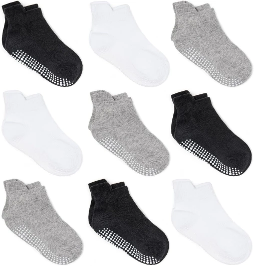 Baby Non Slip Grip Ankle Socks with Non Skid Soles for Infants Toddlers Kids Boys Girls 1-3T Assorted - 9 Pairs