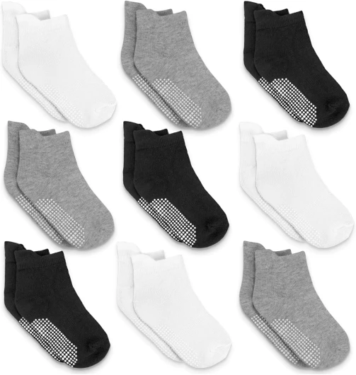 Baby Non Slip Ankle Socks 9 Pairs - Toddler Socks with Grips for Kids, Infants Boys and Girls 6-24 Months, 1T-7T