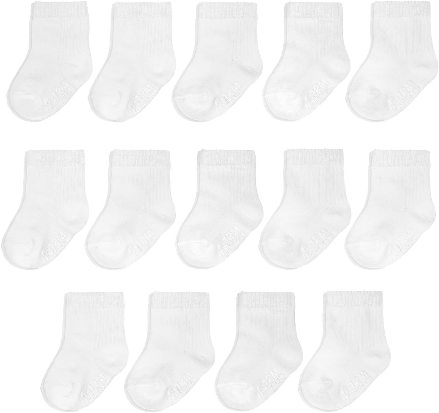 Baby 14-Pack Grow & Fit Flex Zones Cotton Stretch Socks - Unisex, Girls, Boys 0-6 Months White