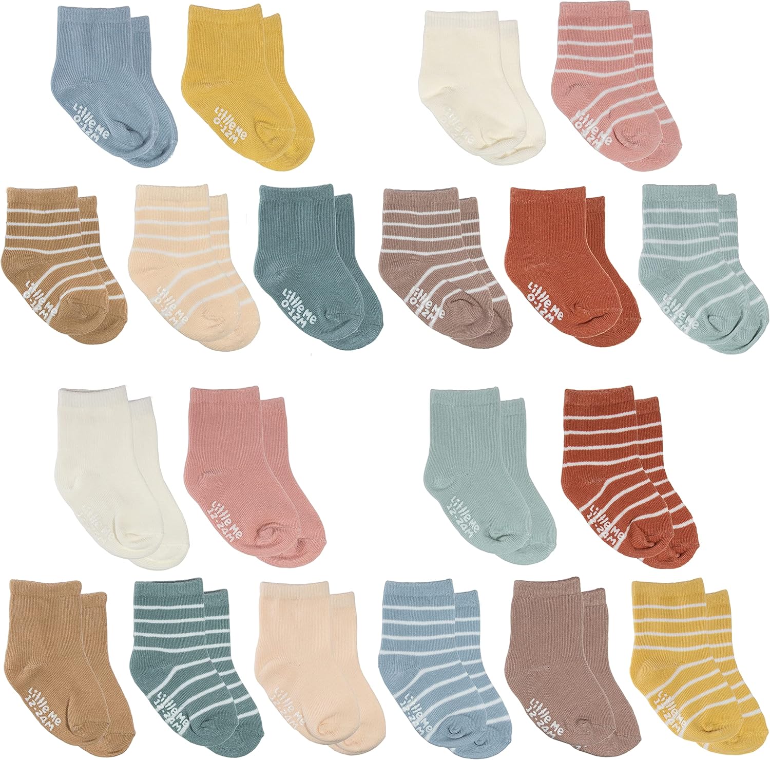 20-Pack Newborn Baby Infant & Toddler Unisex Socks, For Baby Girl or Boy, 0-12 & 12-24 Months, Assorted Size Pack Muted