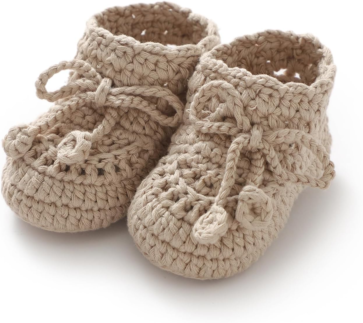 Baby Booties Hand Crochet Knit Cotton Bootie Soft Cozy Warm Socks Shoes Newborn First Walkers for Infant Boy Girl Beige 0-3 Months Infant