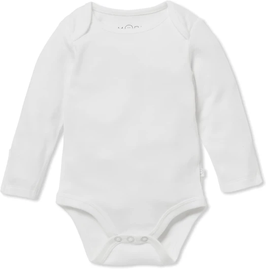 Baby Supreme Comfort Long Sleeve Bodysuit for Boys and Girls - Unisex Romper with Envelope Neck and Nickel Free Popper 6 - 9 Months White