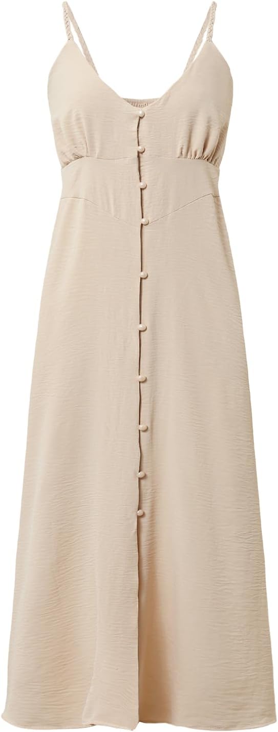 Women's Summer Casual Solid Color Dress Boho Sleeveless Spaghetti Strap Button Down Cardigans V Neck Maxi Dresses