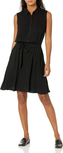 Women's Sleeveless Relaxed-Fit Woven Shirt Dress