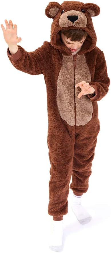Kids Snug Fit Flannel Brown Bear Costume Animal Onesie Pajamas for Boys Girls Gifts 7-8 Years Brown Bear