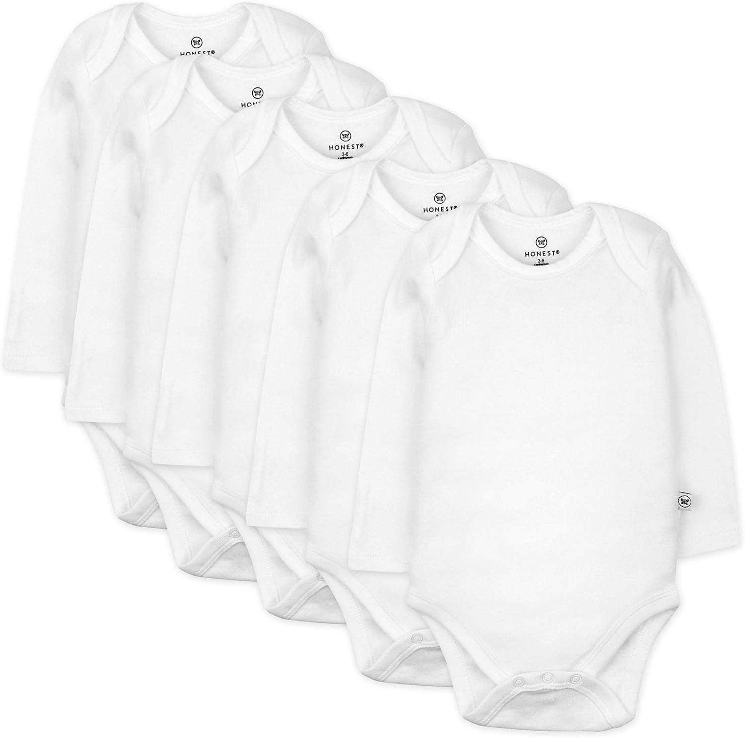 HonestBaby baby-boys 5-pack Long Sleeve Bodysuits One-piece 100% Organic Cotton for Infant Baby Boys 6-9 Months Bright White