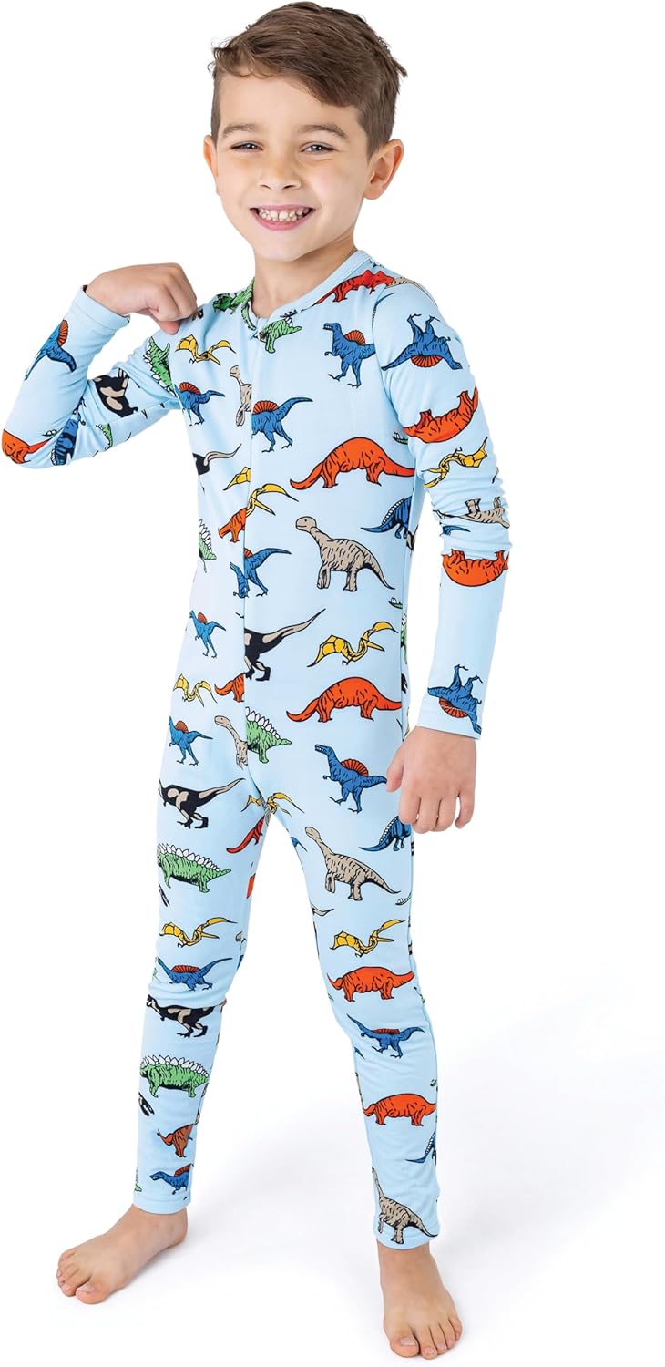 Kids Onesie Cozy Jumpsuit, Unisex, Fleece Lined, for Boys & Girls, Long Sleeve Thermals (Stay-Soft) Dinosaur 8 Years