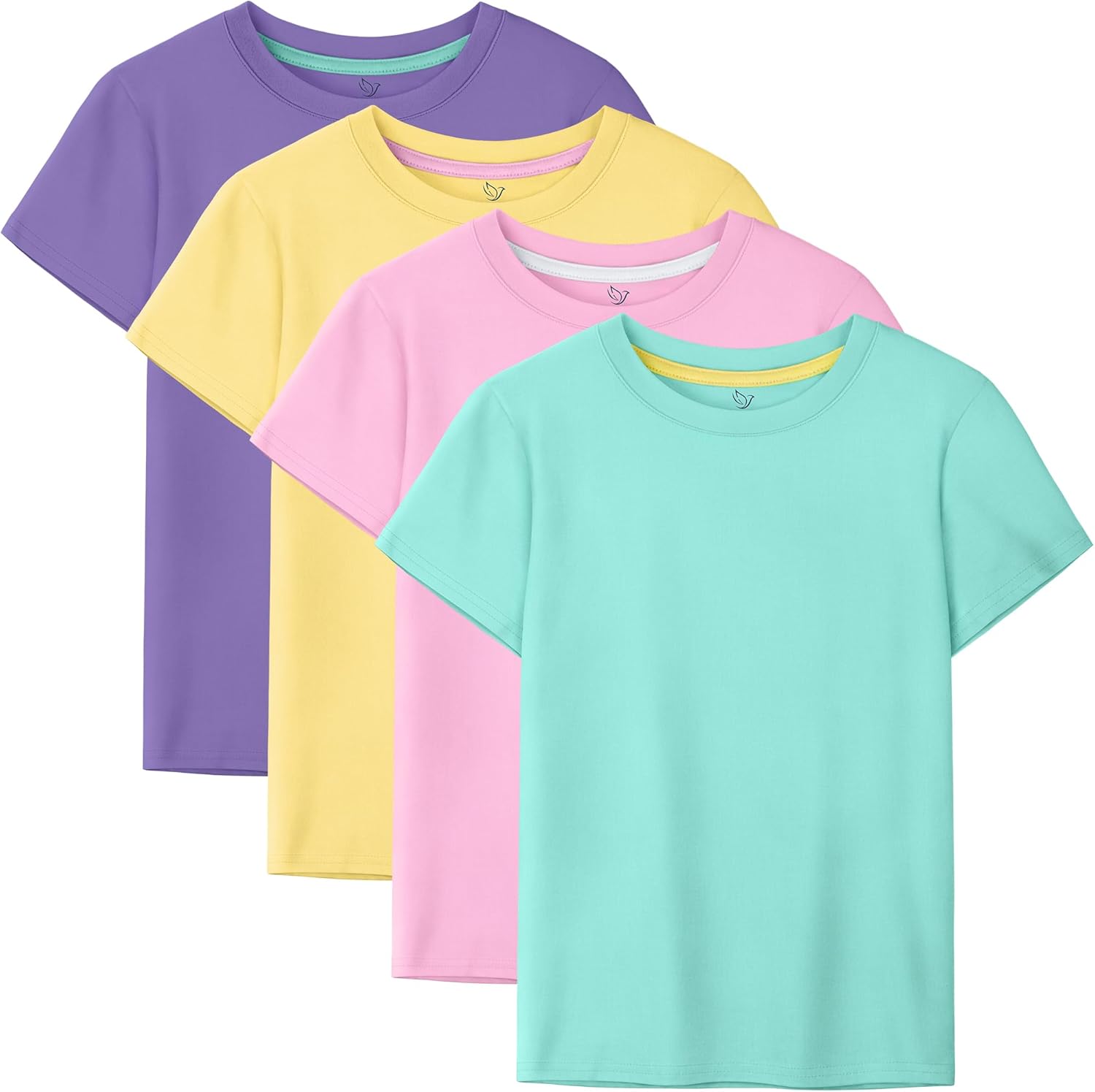 4 Pack Girls Shirts Cotton Short Sleeve Shirts for Girls Kids T-Shirts Tees Summer Tops