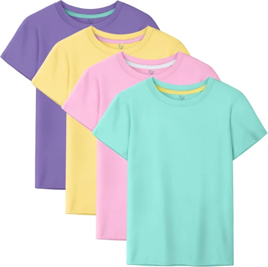 4 Pack Girls Shirts Cotton Short Sleeve Shirts for Girls Kids T-Shirts Tees Summer Tops