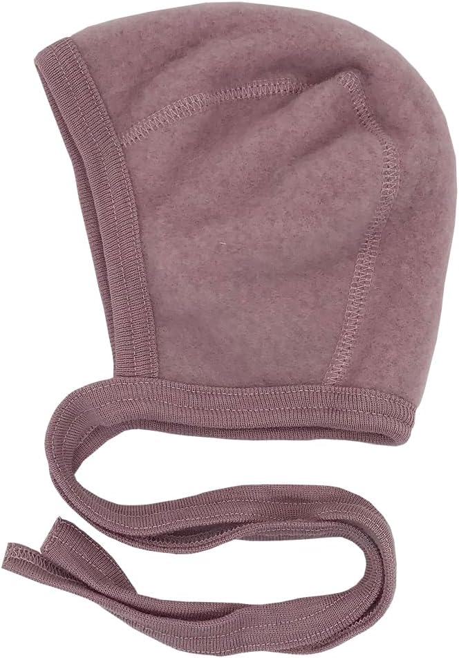 Newborn Baby Bonnet, 0–6 Months - Organic Merino Wool Fleece, Pilot Cap with Ear Protection for Infants 3-6 Months Rose Melange