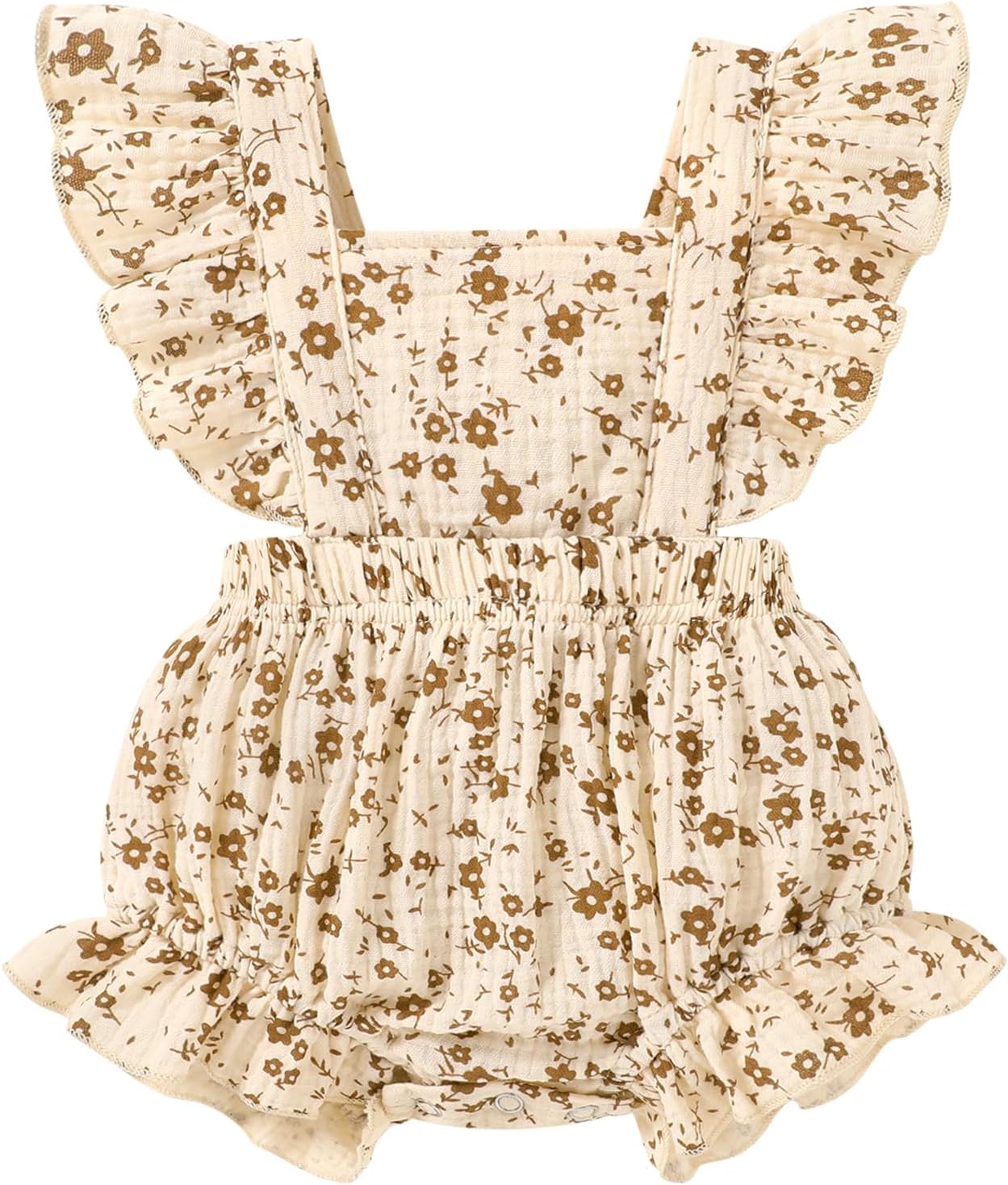 Newborn Baby Girl Clothes Infant Summer Romper Sleeveless Floral Cute Outfits One Piece Jumpsuit Bodysuit Brown Floral 12-18 Months