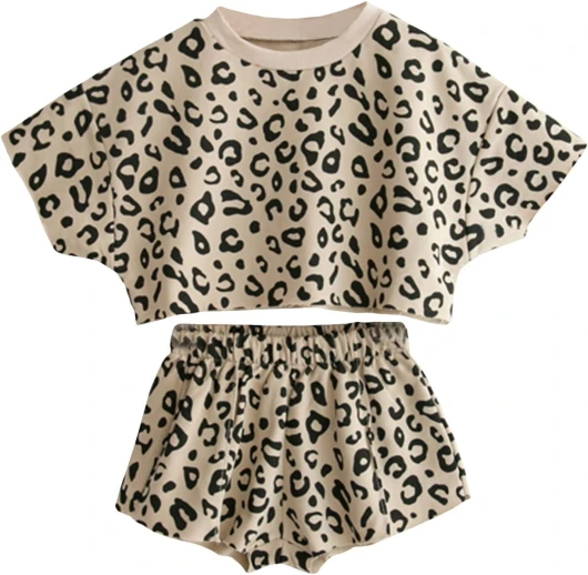 Toddler Baby Girls Leopard Print Summer Clothes Set T-Shirt and Short Pants 2pcs Outfits 2T 2-apricot