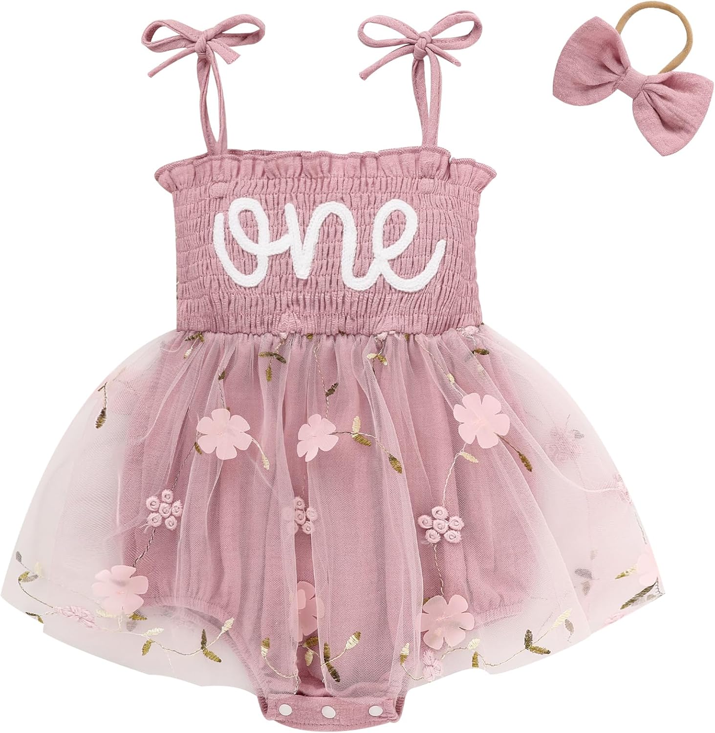 Baby Girl 1st Birthday Clothes One Year Old Tulle Romper Sleeveless Bodysuit Cake Smash Outfits