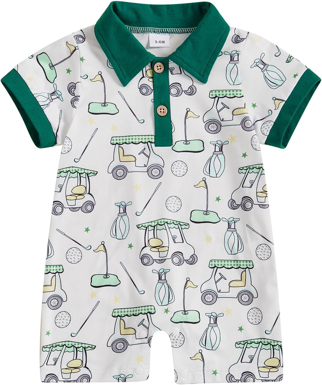 Newborn Baby Boy Golf Outfit Golf Cart Onesie Polo Shirt Romper Short Sleeve Jumpsuit Cute Infant Summer Clothes Green 3-6 Months