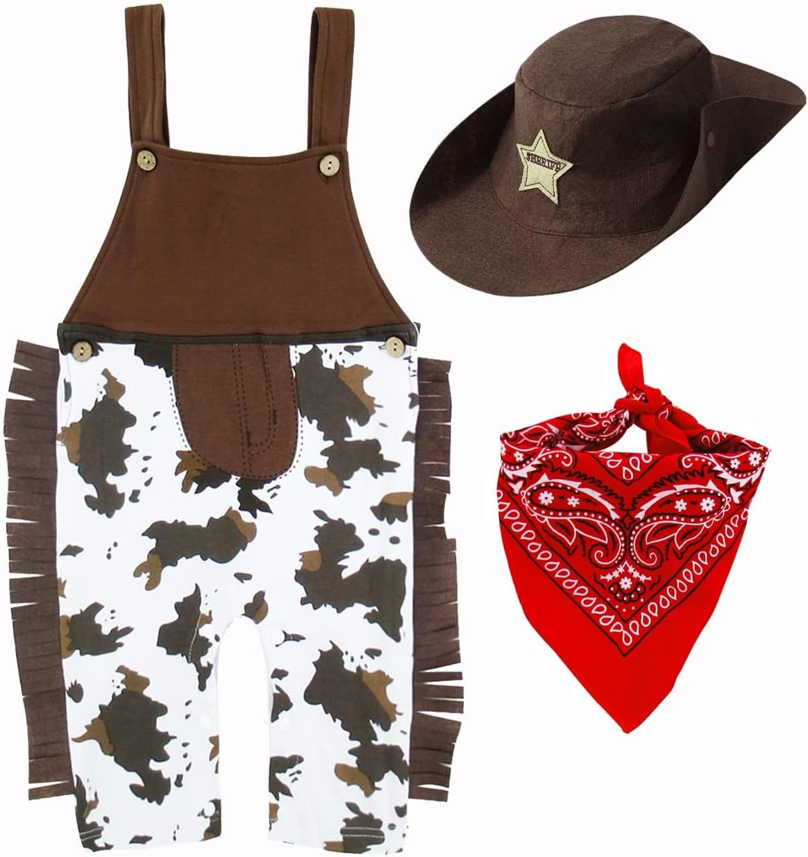 3pc Baby and Toddler Boys' Cowboy Outfit, Kids Halloween Costume, 3 Months-3T Brown 3-6 Months