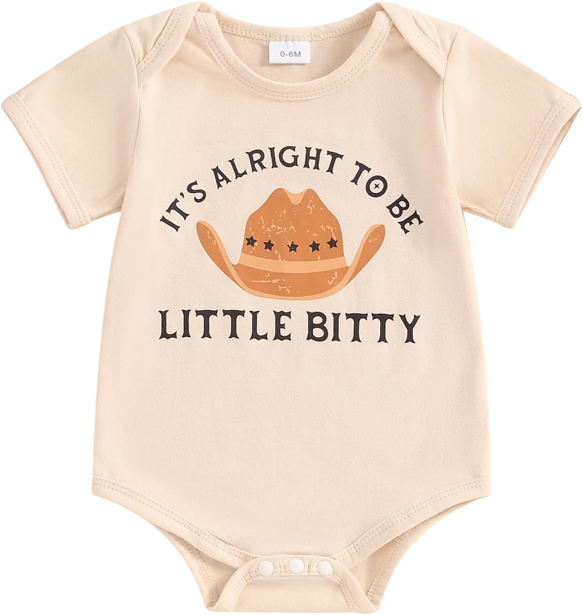 Newborn Baby Short Sleeve Western Romper Birthday Outfits Summer Casual Round Neck Cowboy Hat Print Bodysuit Apricot 0-3 Months