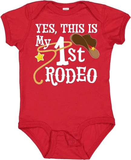 Yes, This Is My 1st Rodeo- Cowboy Hat with Red Band, Baby Bodysuit 12 Months Red