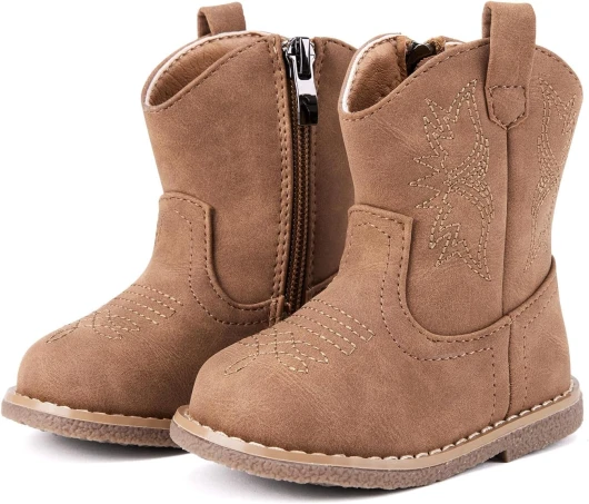Baby Cowboy Cowgirl Boots Infant Western Boots Toddler Boys Girls Round Toe Riding Mid Calf Boots All Seasons for 6 9 12 18 24 Months 18-24 Months Toddler A-brown