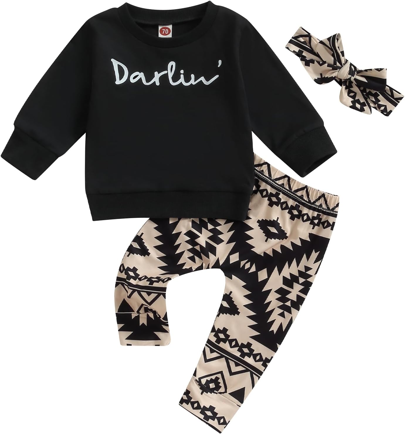 3Pcs Baby Girl Outfits Daisy Sweatshirt + Pants + Headband Infant Fall Winter Clothes W4 Black 0-6 Months