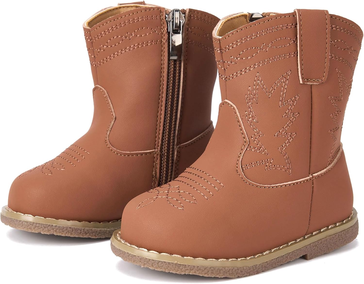 Baby Cowboy Cowgirl Boots Infant Western Boots Toddler Boys Girls Round Toe Riding Mid Calf Boots All Seasons for 6 9 12 18 24 Months 2-2.5 Years Toddler 012-brown