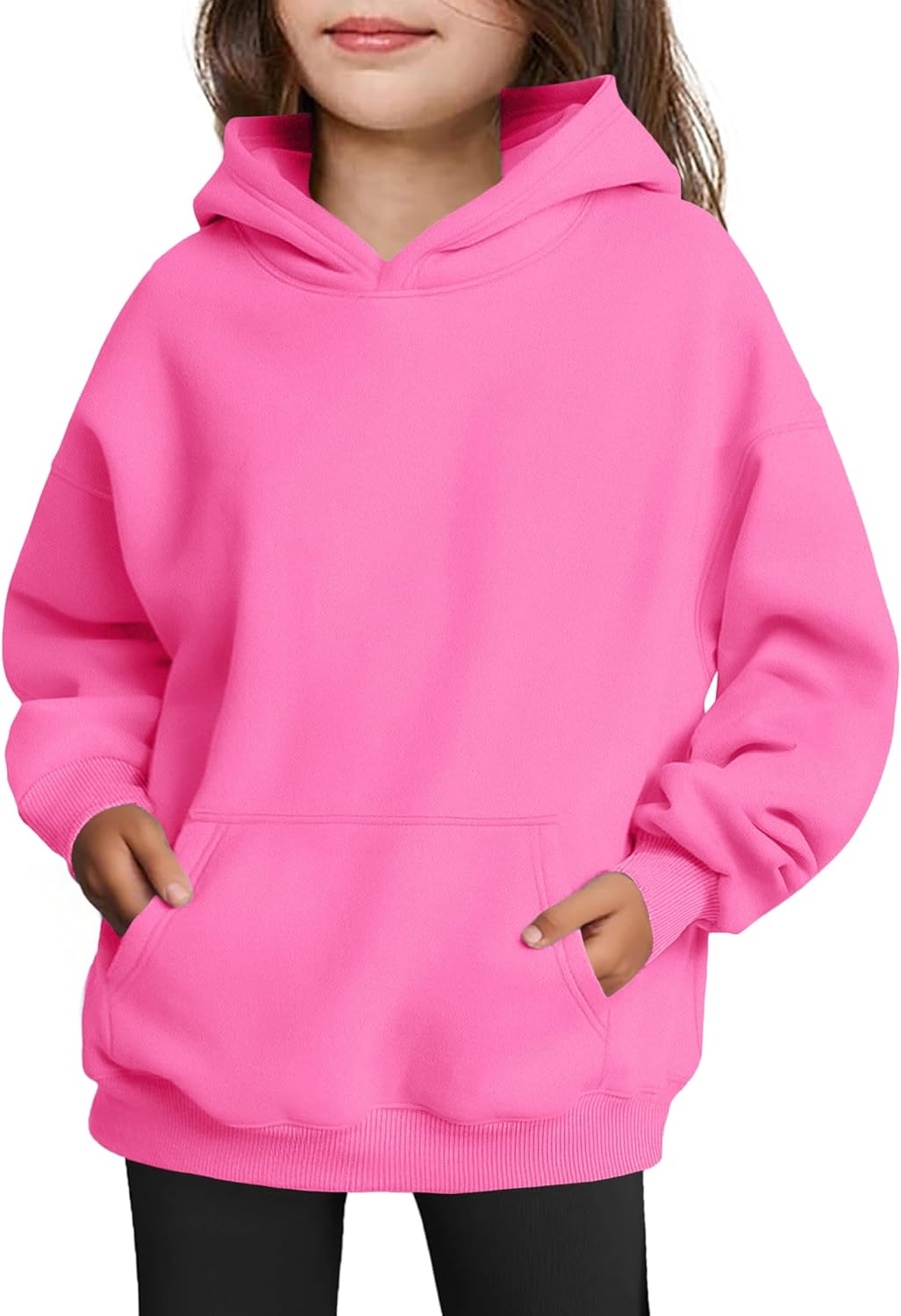 Girls Oversized Hoodies Fleece Pullover Sweatshirts Kids Fashion Casual Outfits Fall Winter Clothes Pink 11-12 Years