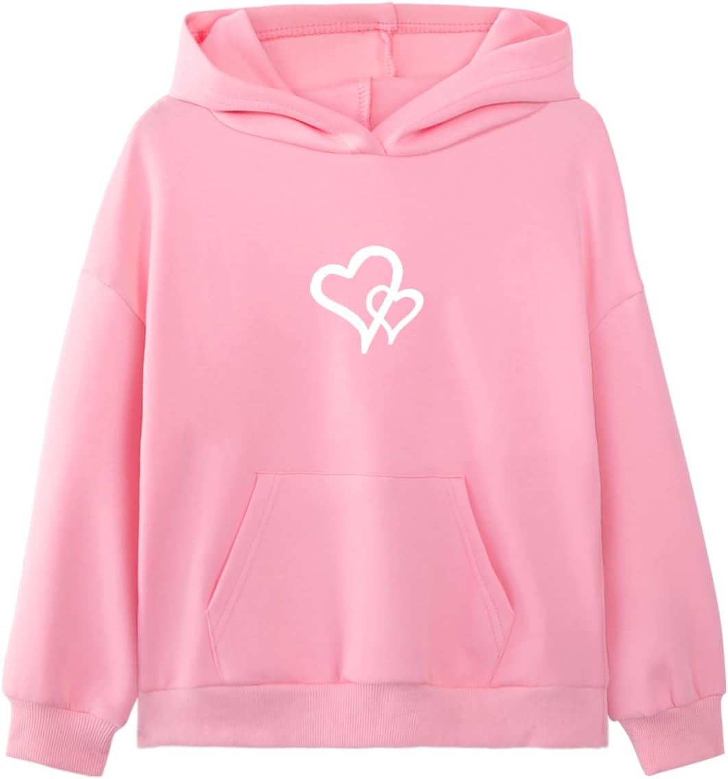 Girls Long Sleeve Hooded Sweatshirt Oversized Graphic Hoodies Cute Pullovers Tops 11-12 Years Pink