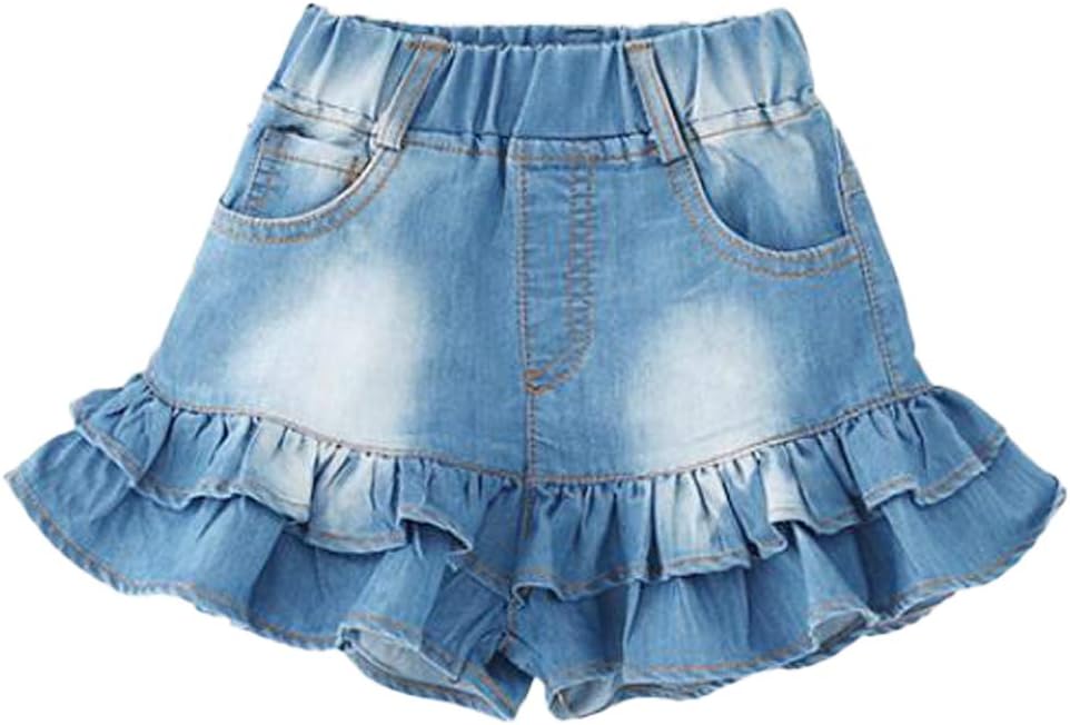Girls Denim Shorts 2 Layers Ruffles Lace Kids Baby Workout Fashion Skirt Shorts Summer Beach Sports Short Pants 3-4T Light Blue