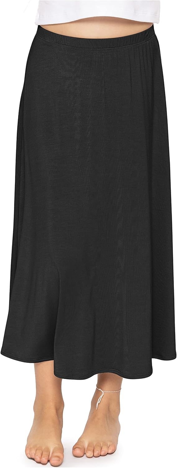 Youth Girls Flowy A-Line Skirt Knee Length and Ankle Length - Kids - Sizes 4-16 Ankle Length 12 Black