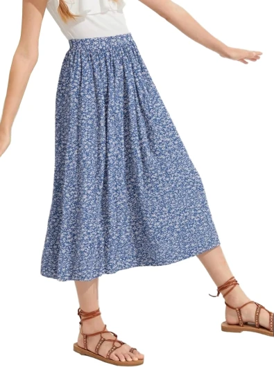 New 6-14 Years Girls Floral Maxi Skirt Boho Flowy A-Line Summer Midi Skirt with Elastic Waist 6 Years Blue