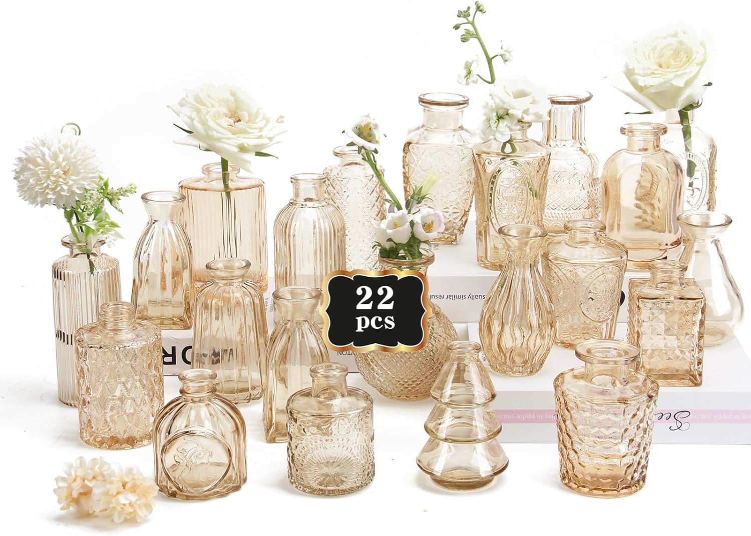 RUCKACE Bud Vases in Bulk 22 Gold Glass Small Vases Flower Vase for Centerpiece Table Wedding Decorations Home Decor Party Gold 22 Pack