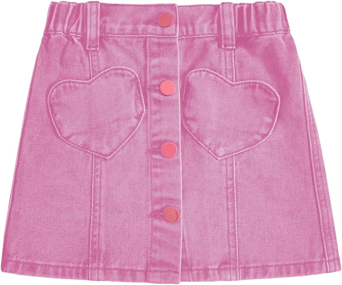 Girl's Heart Pattern High Waist A Line Skirt Casual Regular Fit Short Denim Skirts 4T Pink Solid