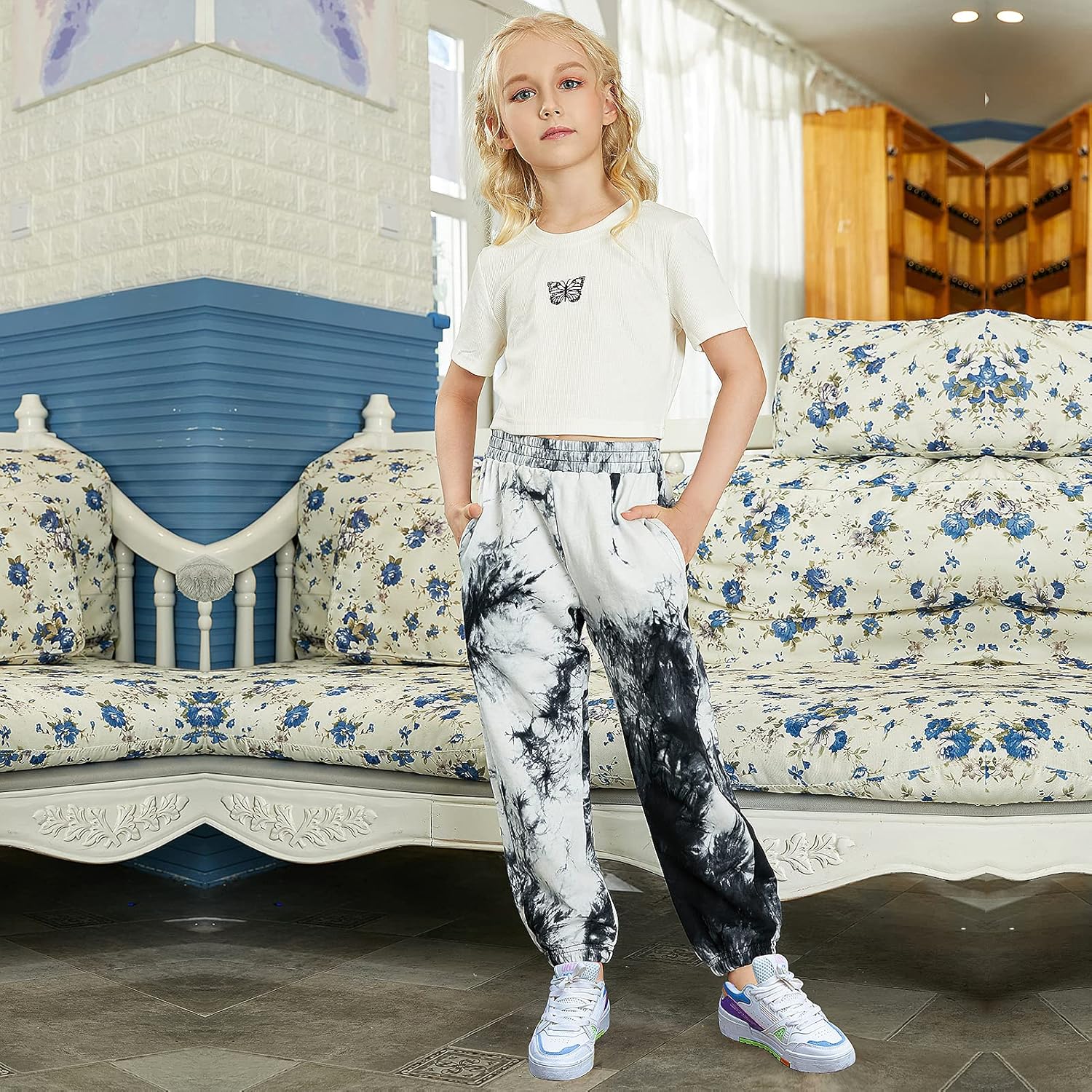 Girl Sweatpants Tie Dye Active Jogger Pants Loose High Waist Trouser Cotton Activewear 2-6 Years Multicoloured 11 Years