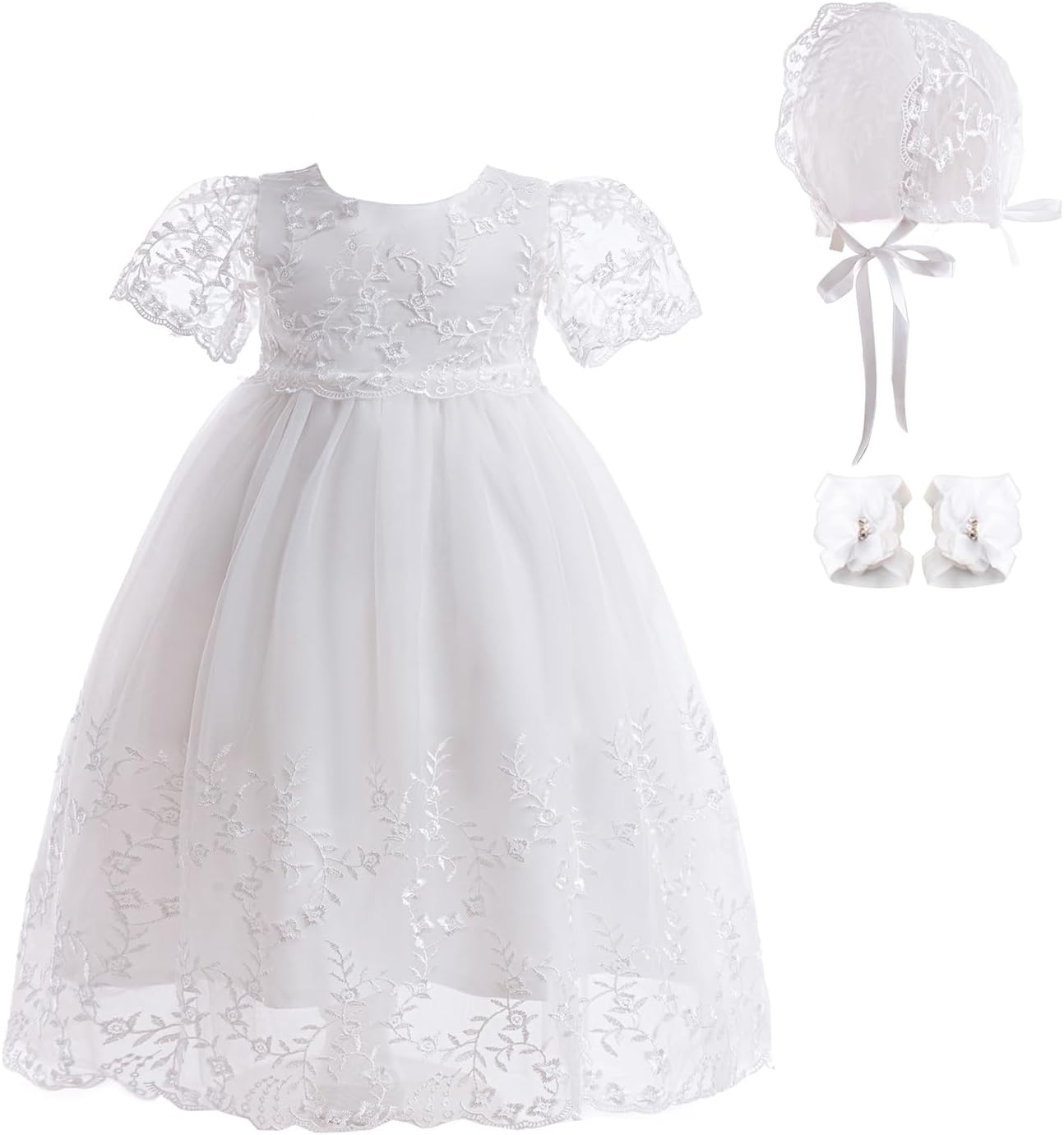 Baby Girls White Christening Dress Lace Toddler Baptism Gown Outfit for Formal Party Infant Wedding Dresses White 2 6-12 Months