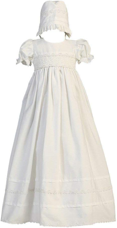 Girls Cotton Christening Gown Dresses with Bonnet Set - Baby or Infant Girl's Christening Dress,White,0-3 Month