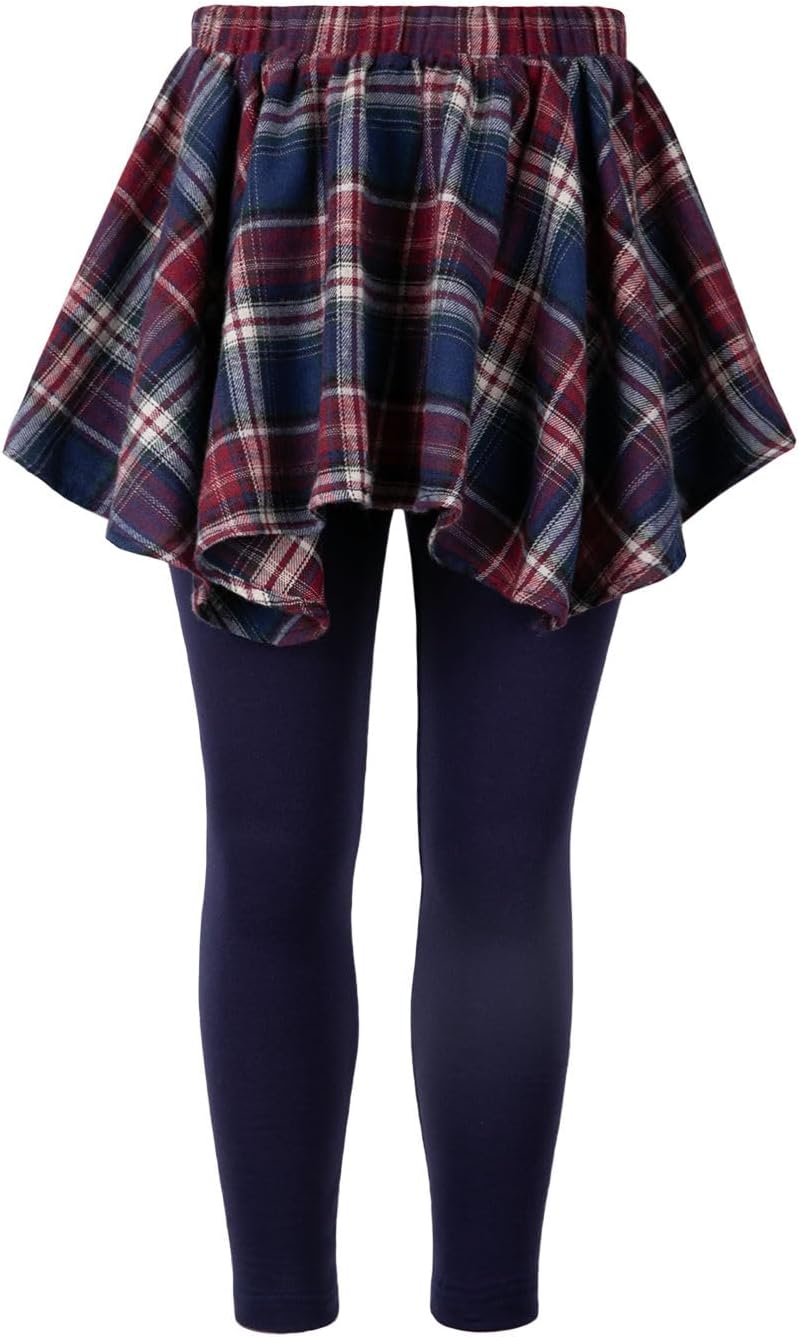 Girls Plaid Skirted Leggings – Kids Tartan Skirt with Stretch Leggings and Elastic Waistband 12 Years Navy Blue