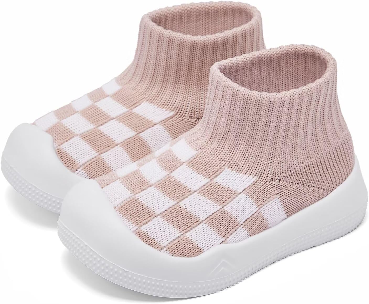 Baby Boy Girl Non-Skid Indoor Infant Walking Shoes Breathable Warm Elastic Sock Shoes with Memory Sole Protect Toes Outdoor Sneakers 9-12 Months Infant Plaid Pink