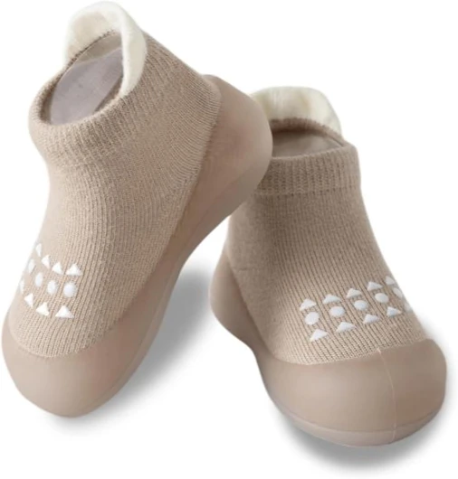 Baby Sock Shoes Toddler Walking Shoes Infant Non-Slip Slippers Soft Rubber Sole Sneakers for Baby Boys Girls 12-18 Months Toddler Brown