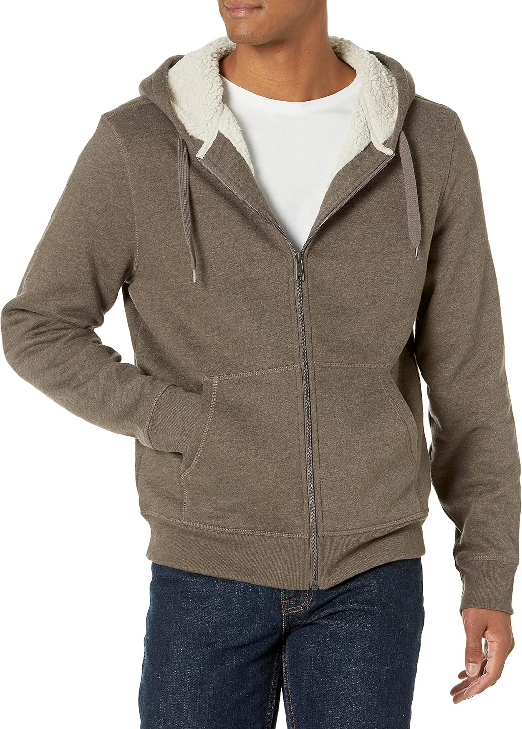 Hoodie For Men, Sherpa-Lined Full-Zip Fleece Sweatshirt X-Large Dark Brown
