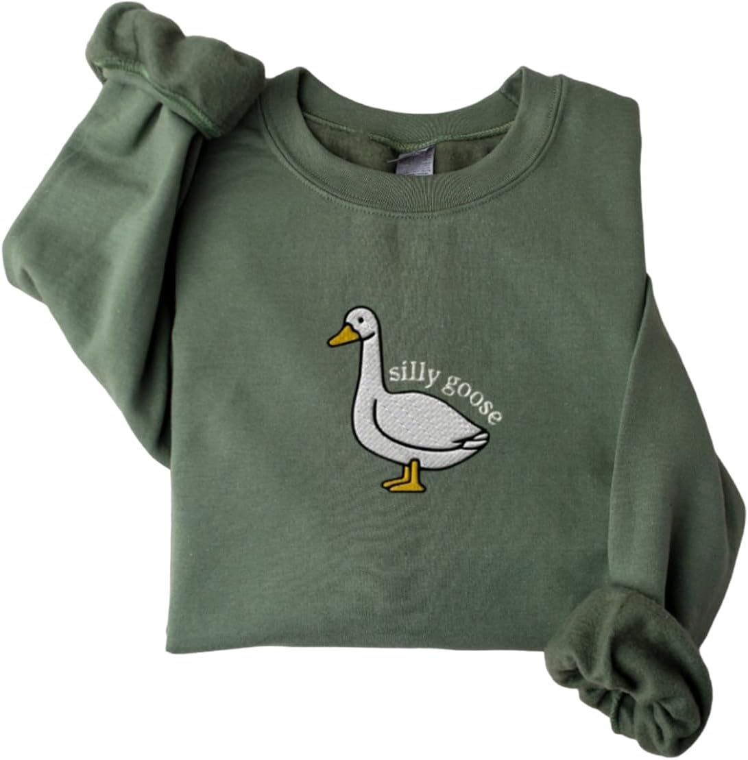 POPPOP Embroidered Goose Crewneck Sweatshirt, Funny Farm Animal Christmas Shirt Gift 3
