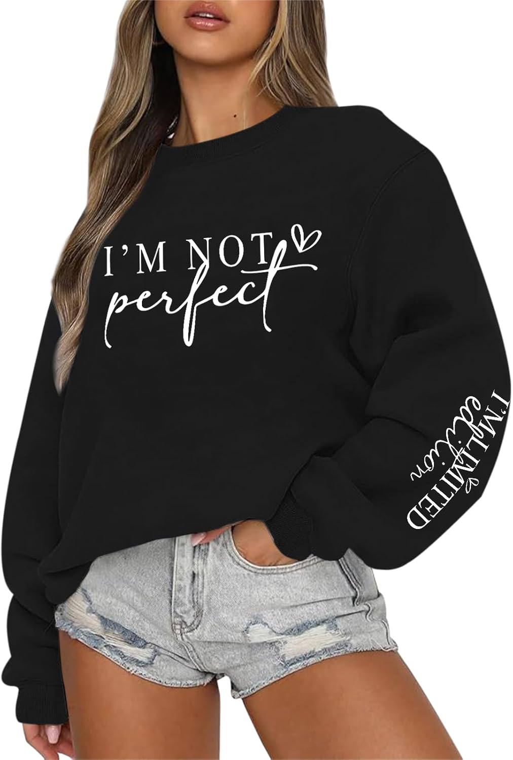 Graphic Crewneck Sweatshirts for Women Funny Printed Sweatshirt Oversized Inspirational Shirts Pullover Trendy Tops Black Medium