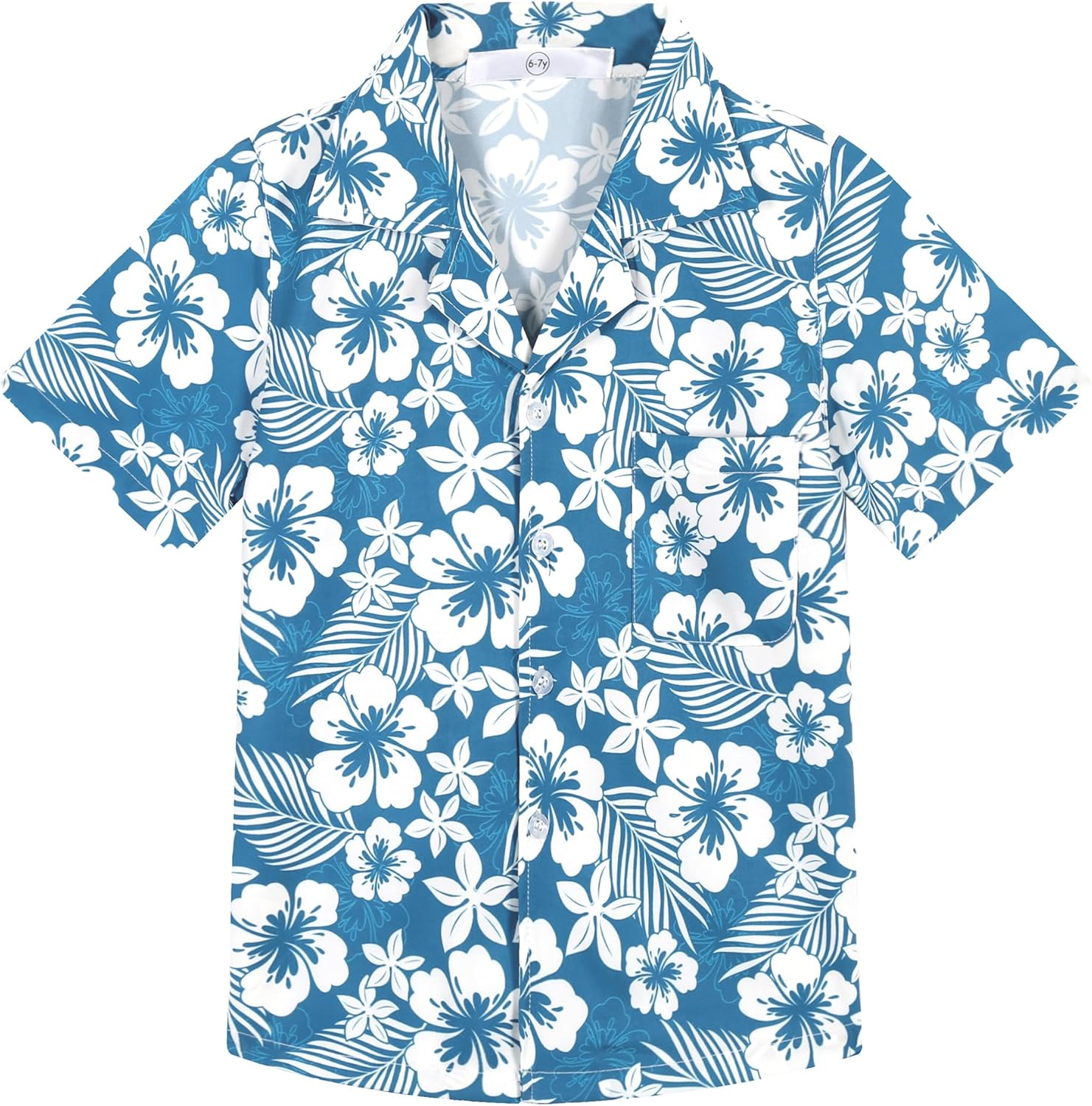 Boy's Hawaiian Shirt Tropical Beach Casual Summer Shirt with Pocket Short Sleeve 4-15 Years 8-9 Years #Ks21-white Flower