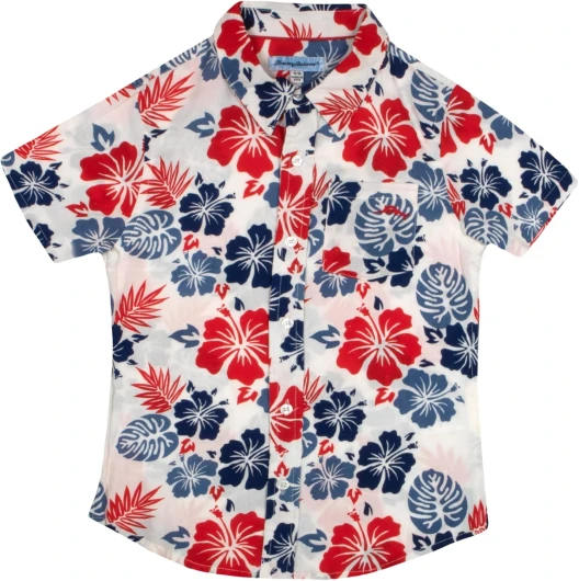 Boys Classic Woven Button-Down Short-Sleeve Hawaiian Shirt with Pocket for Kids 8 Blue/Red Floral